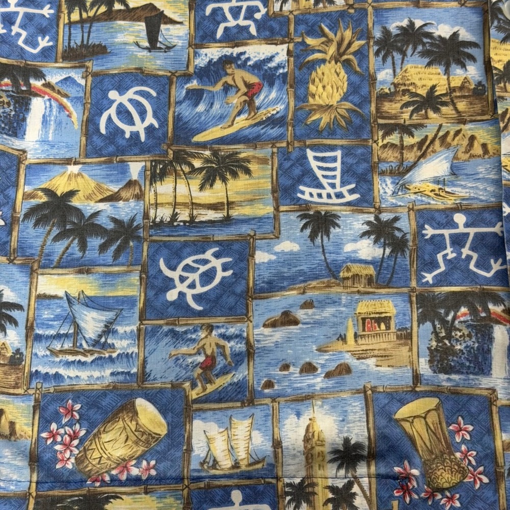 Winnie Fashion Shirt Men L Blue Hawaiian Scenic Print Surfer Cotton Blend Hawaii